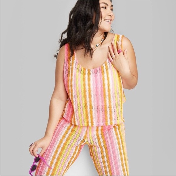 WILD FABLE Pink/Yellow Gradient Crochet Knit Cropped Tank Top - Picture 7 of 8